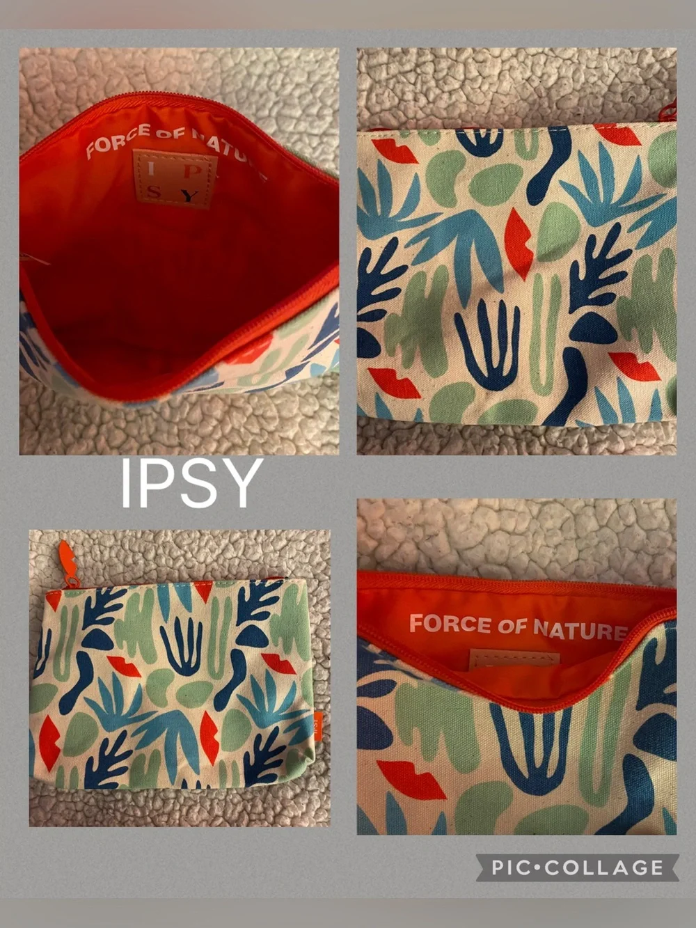 IPSY Force of Nature travel size cosmetics bag (red,green and blue leaf design)